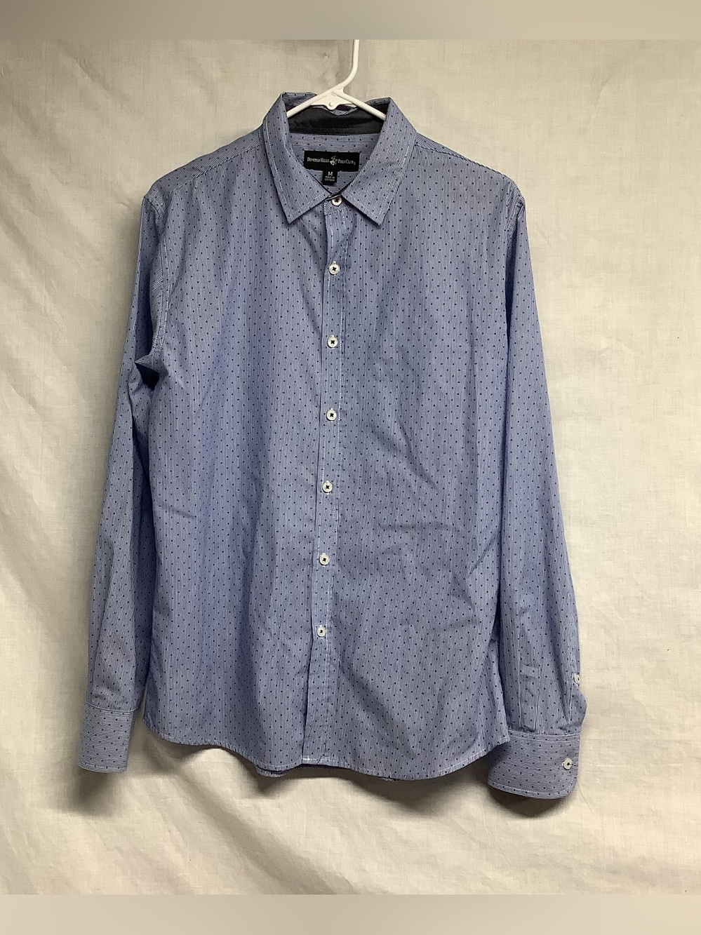 Beverly Hills Polo Club Men's Light Blue Dot-Print Button-Down Shirt Sz. M